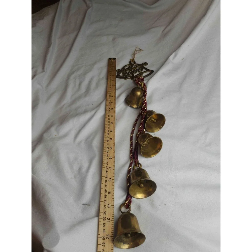 Vintage Brass Welcome 2000 Hanging Bells Maroon Gold Cord Classic Timeless